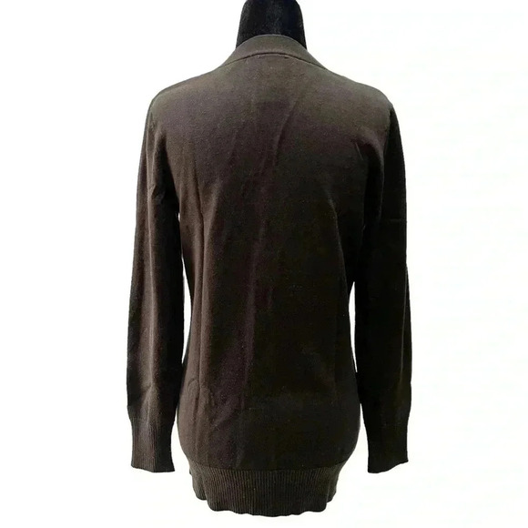 Devoted  Cardigan Sweater Button Front V Neck Pockets Chocolate Brown Medium - Picture 2 of 15